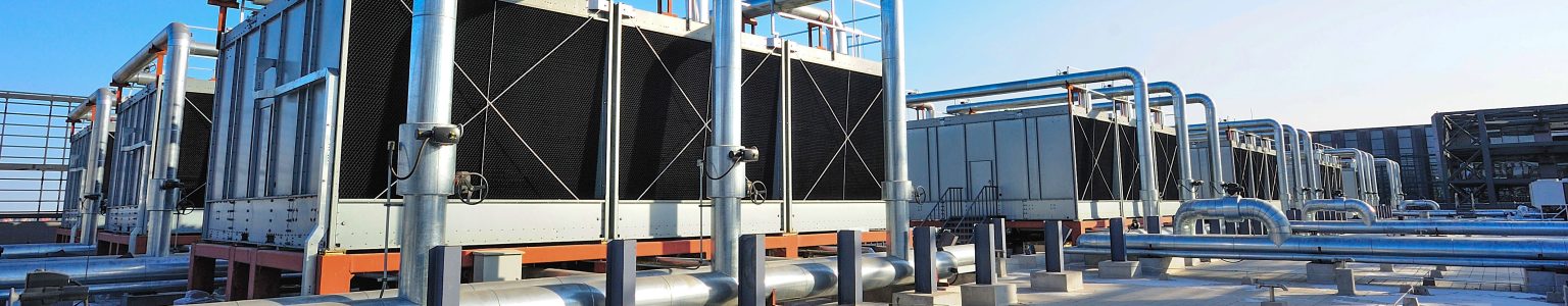 Cooling towers on the roof of a data center