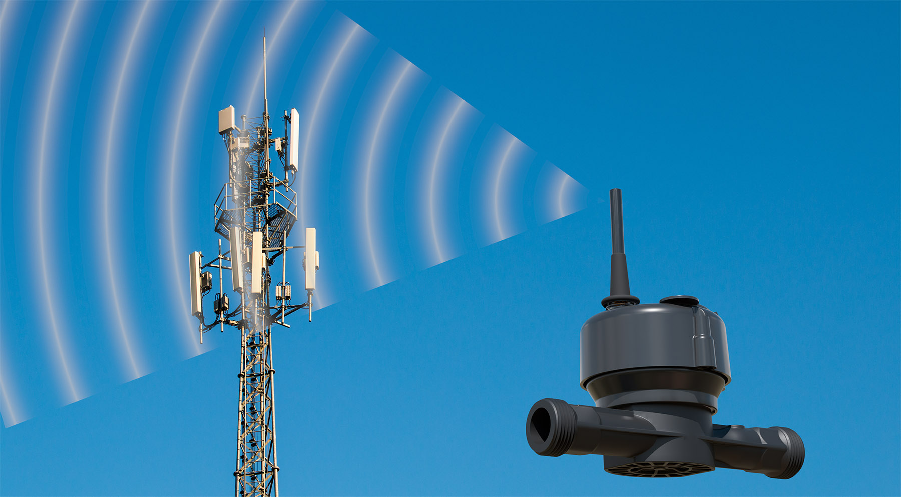 A Metron water meter connecting to a cell tower