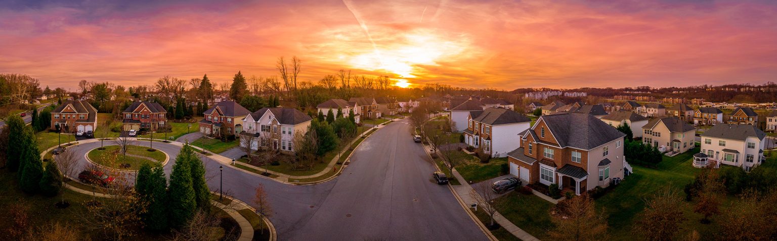 sunset view over suburban street