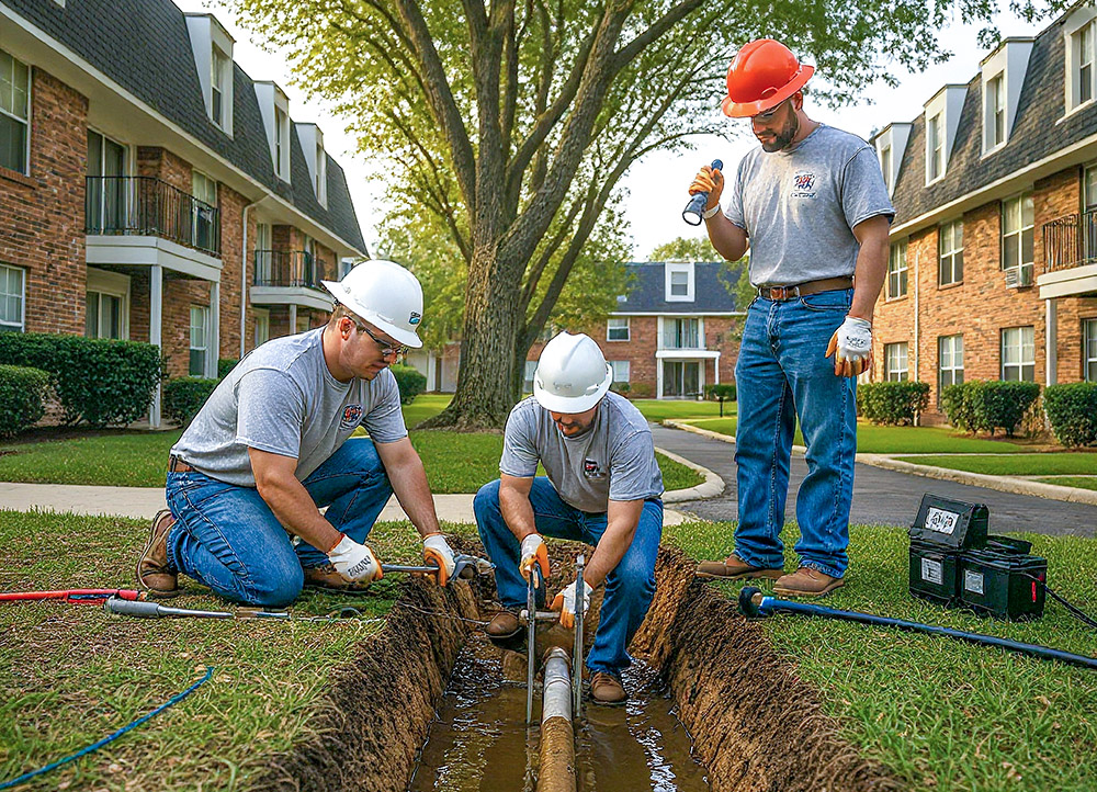 AI-generated image of a crew repairing a lateral pipe