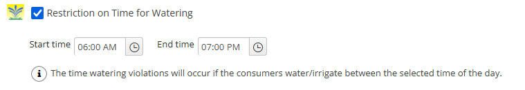 A screenshot from WaterScope Pro showing how to set irrigation daytime restrictions
